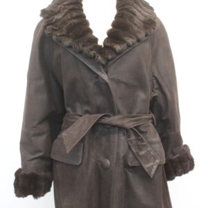 MINT BROWN LEATHER W/ SH. RABBIT LINING JACKET COAT WOMEN WOMAN SIZE 6-8 MEDIUM