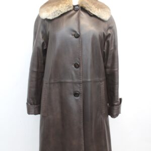 MINT BROWN LEATHER W/ RABBIT FUR COLLAR JACKET COAT WOMEN WOMAN SIZE 4-6 SMALL