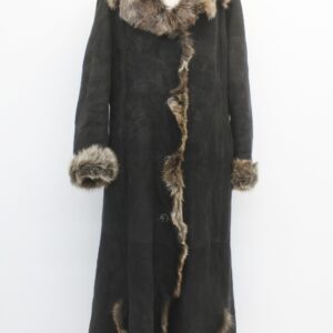 EXCELLENT BLACK SUEDE OUTSIDE & LAMB FUR INSIDE COAT WOMEN WOMAN SIZE 6 SMALL