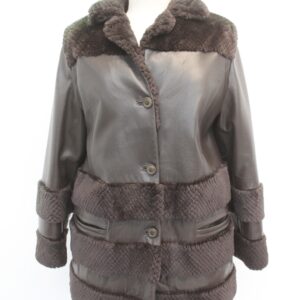 MINT SHEARED BEAVER & BROWN LEATHER FUR JACKET COAT WOMEN WOMAN SIZE 4 PETITE