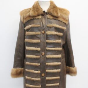 NEW REFURBISHED BROWN LEATHER PASTEL MINK FUR DESIGN JACKET WOMAN SIZE 4-6 SMALL