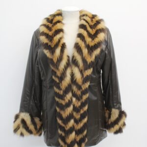 NEW REFURBISHED BROWN LEATHER W FOX FUR TRIM COAT JACKET WOMEN WOMAN SZ 4 PETITE
