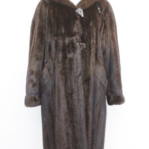 EXCELLENT DARK RANCH MINK FUR COAT JACKET W/ HOOD WOMEN WOMAN SIZE 8 MEDIUM