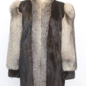 EXCELLENT CANADIAN DARK RANCH MINK & FOX FUR COAT JACKET WOMEN WOMAN SIZE 6 S