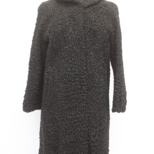 EXCELLENT BLACK CURLY LAMB FUR COAT JACKET WOMEN WOMAN SIZE 4 SMALL