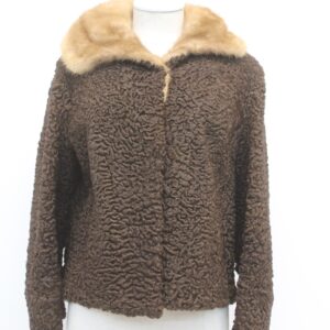 MINT BROWN CURLY LAMB & MINK FUR COAT JACKET WOMEN WOMAN SIZE 4-6 SMALL