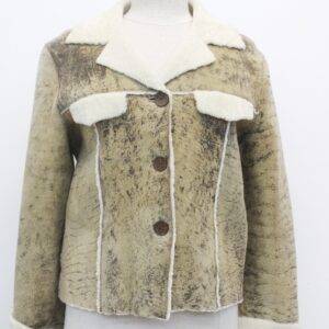 EXCELLENT BEIGE SHEEPSKIN SHEARLING LAMB FUR COAT JACKET WOMEN WOMAN SIZE 2-4