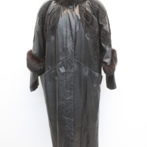 EXCELLENT BLACK LEATHER & FOX FUR COAT JACKET WOMEN WOMAN SIZE 12-14 LARGE