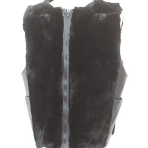 BRAND NEW BLACK SHEARED BEAVER FUR &LEATHER VEST WOMEN WOMAN SIZE 6 SMALL
