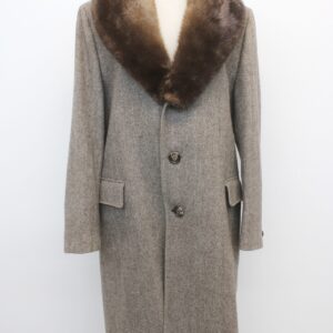 EXCELLENT BROWN WOOL COAT JACKET W/ OTTER COLLAR MEN MAN SIZE 38 SMALL