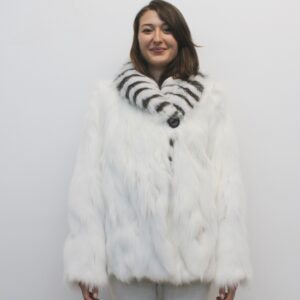 BRAND NEW WHITE & GRAY FOX FUR JACKET WOMEN SIZE 6-8 SMALL-MEDIUM