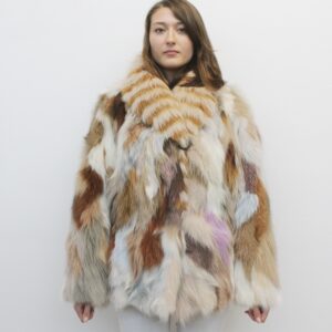 BRAND NEW LIGHT BROWN MULTI COLOR FOX FUR JACKET WOMEN SIZE 6-8 SMALL-MEDIUM