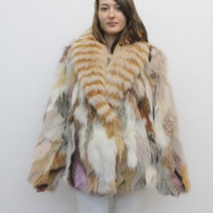 BRAND NEW LIGHT BROWN MULTI COLOR FOX FUR JACKET WOMEN SIZE 10 MEDIUM