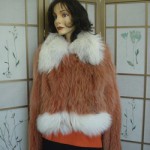 *BRAND NEW SALMON PINK AND WHITE FOX FUR JACKET COAT WOMEN WOMAN SIZE 4 SMALL