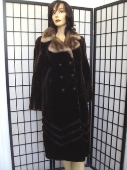 MINT BROWN SHEARED BEAVER FUR COAT JACKET W/ MINK COLLAR WOMEN