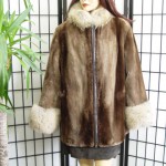 NEW REFURBISH SHEARED BEAVER FUR JACKET COAT W COYOTE TRIM WOMEN WOMAN SIZE 6-8