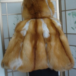 BRAND NEW RED FOX FUR CAPE WITH DOUBLE FUR HOOD