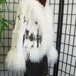 BRAND NEW BLACK/WHITE RABBIT & MONGOLIAN LAMB FUR JACKET FOR WOMEN