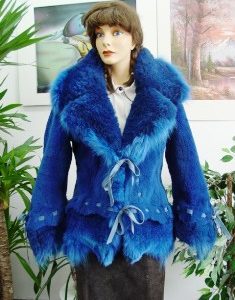 NEW ROYAL BLUE COYOTE FUR JACKET FOR WOMEN