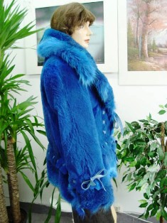 NEW ROYAL BLUE COYOTE FUR JACKET FOR WOMEN