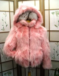 BRAND NEW BABY PINK FOX FUR JACKET WITH HOOD