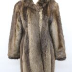 EXCELLENT BROWN LONG HAIRED BEAVER FUR COAT JACKET WOMEN WOMAN SIZE 6 SMALL