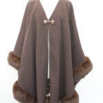 EXCELLENT BROWN WOOL & FOX FUR CAPE WRAP CLOAK WOMEN WOMAN ONE SIZE