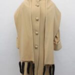 EXCELLENT BEIGE WOOL COAT & MINK FUR COAT JACKET WOMEN WOMAN SIZE 6 W/SCARF