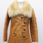 EXCELLENT BROWN LEATHER & LAMB FUR COAT WOMEN WOMAN SIZE 2 PETITE