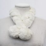 MINT WHITE RABBIT FUR SCARF POMPOM WRAP WOMEN WOMAN