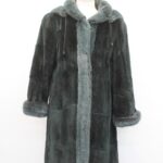 EXCELLENT GREEN SHARED MUSKRAT & MINK FUR COAT JACKET WOMEN WOMAN SZ 6 W/HOOD