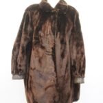 EXCELLENT BROWN ARCTIC BEAVER FUR & LEATHER COAT JACKET WOMEN WOMAN SIZE 16-18