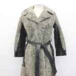 MINT GRAY CURLY LAMB FUR & LEATHER COAT JACKET WOMEN WOMAN SIZE 2 PETITE W/BELT
