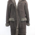 MINT BROWN SHEEPSKIN SHEARLING LAMB FUR COAT JACKET WOMEN WOMAN SIZE 4 W/HOOD
