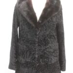 MINT BLACK LAMB & MINK FUR COAT JACKET WOMEN WOMAN SIZE 2-4 PETITE