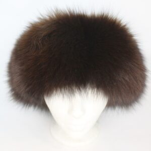 EXCELLENT BROWN FOX FUR & LEATHER HAT WOMEN WOMAN SIZE ALL