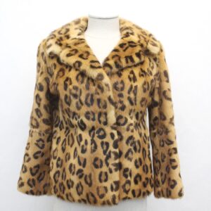 EXCELLENT MINK FUR JACKET COAT W/ LEOPARD PRINT WOMEN WOMAN SIZE 2-4 PETITE