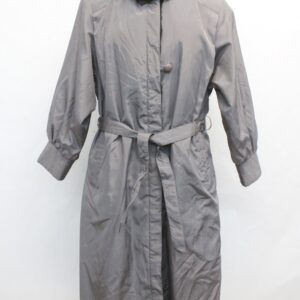EXCELLENT GRAY RAINCOAT W/ SHEARED RABBIT FUR LINING WOMEN WOMAN SIZE 6 SMALL