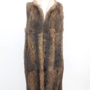 EXCELLENT BROWN LONG OPOSSUM FUR VEST WOMEN WOMAN SIZE 4-6 SMALL