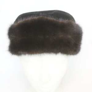 EXCELLENT CANADIAN DARK RANCH BROWN MINK FUR HAT CAP SUEDE TOP WOMEN WOMAN SZ AL