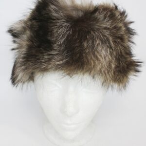 SCRAP ITEM: RACCOON RACCOON W/ BROWN LEATHER TOP FUR HAT CAP WOMEN WOMAN SZ N/A