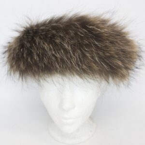 EXCELLENT FINN RACCOON FUR HEADBAND HAT WOMEN WOMAN SIZE 22" X 4" HAIR SIDE