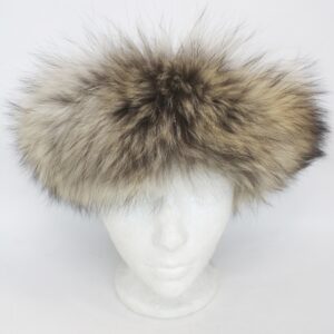 EXCELLENT FINN RACCOON RACOON FUR HEADBAND HAT WOMEN WOMAN SZ 22" X 4" HAIR SIDE