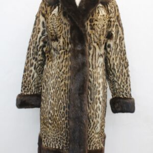 EXCELLENT GENUINE REAL OCELOT & DARK RANCH MINK FUR COAT JACKET WOMEN WOMAN SIZE 6 SMALL