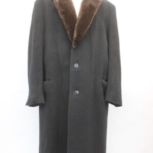 MINT BLACK WOOL COAT JACKET W/ ARCTIC BEAVER FUR COLLAR MEN MAN SIZE 42 MEDIUM