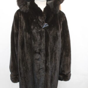 EXCELLENT CANADIAN DARK RANCH BROWN MINK & FOX FUR COAT JACKET SZ 14-16 XXLARGE