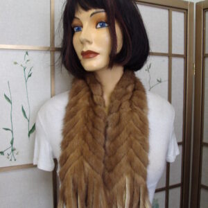EXCELLENT PASTEL MINK FUR SCARF WRAP  W/FRINGES WOMEN WOMAN