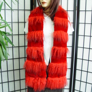 SHOWROOM NEW RED SHEARED BEAVER & MONGOLIAN LAMB FUR SCARF WRAP WOMEN WOMAN