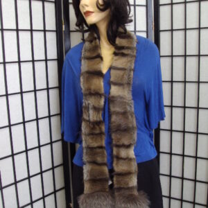 NEW TWO TONE MUSKRAT FUR SCARF WRAP W/ BROWN FOX WOMEN WOMAN SIZE 64" BY 2.5"
