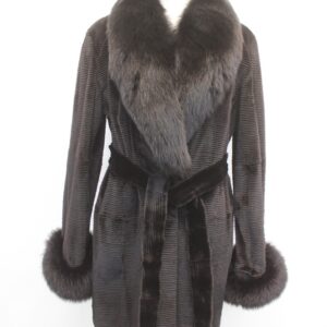 EXCELLENT DARK RANCH HORIZONTAL MINK FUR COAT JACKET W/ FOX WOMEN WOMAN 6 SMALL